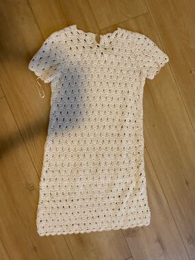 INTERMIX White Crochet Short Sleeve Dress